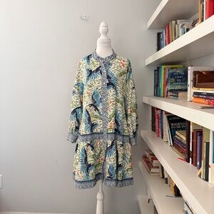 Alex Marie Women's Wren Bird Print Long Sleeve Button Front Mini Dress Sz 12